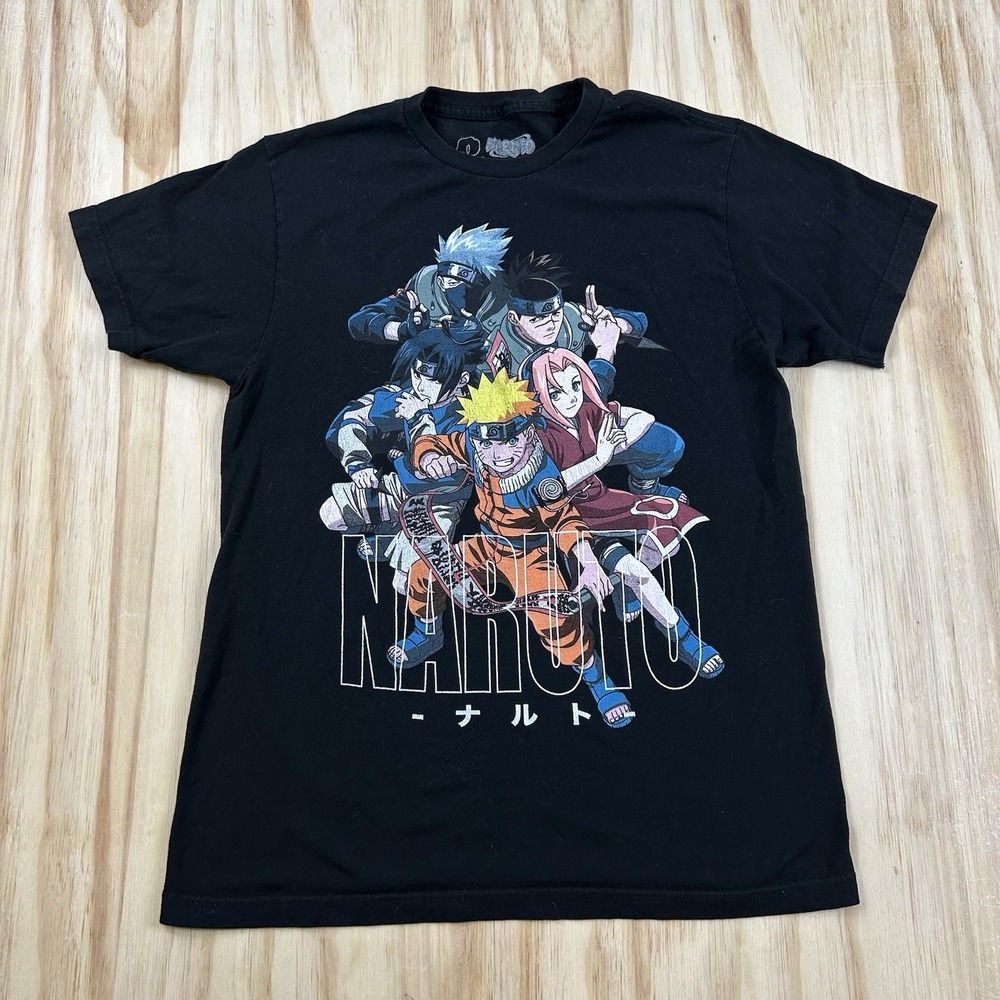 Naruto Mens M Black Short Sleeve Anime Graphic T-Shirt Manga Streetwear